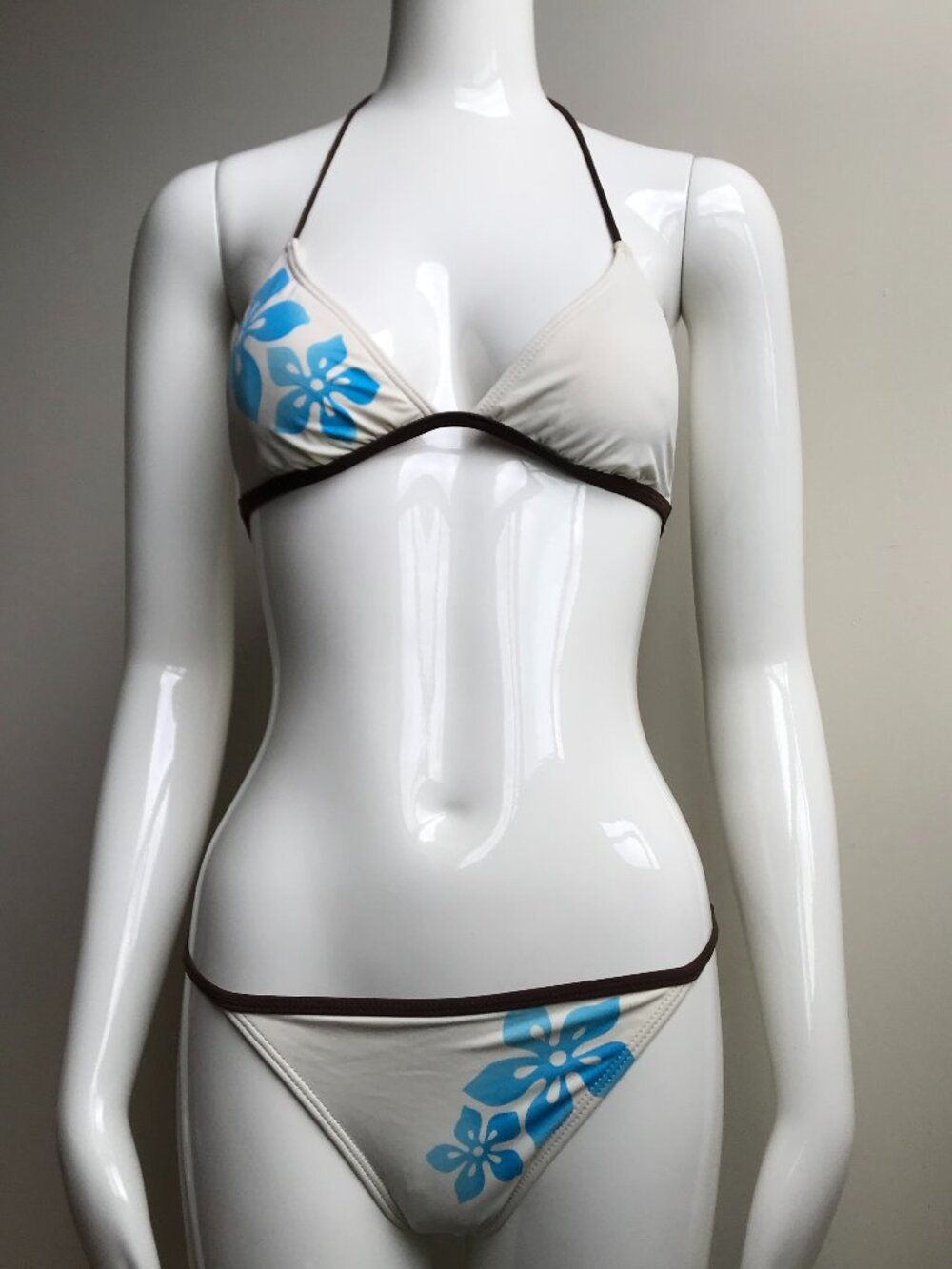 Billabong BLUE CRUSH era Vintage bikini cream & blue floral triangle set RARE